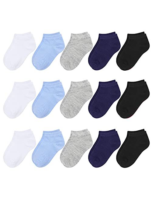 BOOPH 15 Pcs Kids Socks for Boys Girls Half Cushion Low Cut Athletic Ankle Socks