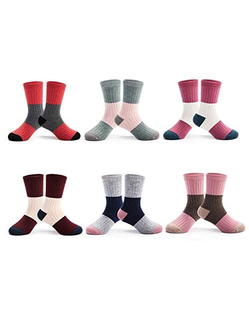 Mardonskey Kids Wool Socks Boys Winter Warm Socks Thicken Thermal Crew Socks for Boys 6 Pairs