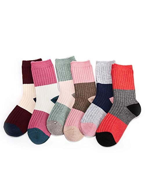 Mardonskey Kids Wool Socks Boys Winter Warm Socks Thicken Thermal Crew Socks for Boys 6 Pairs