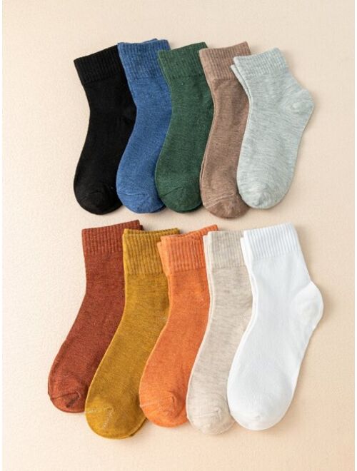 Shein 10pairs Kids Solid Crew Socks