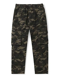 Mesinsefra Boys' Elastic Waist Cargo Pant Camouflage Cotton Casual Multi-Pockets Pull-On Pants