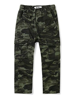 Mesinsefra Boys' Elastic Waist Cargo Pant Camouflage Cotton Casual Multi-Pockets Pull-On Pants