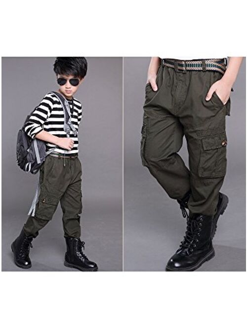 Mesinsefra Boys' Elastic Waist Cargo Pant Camouflage Cotton Casual Multi-Pockets Pull-On Pants