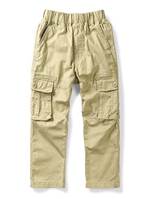 Mesinsefra Boys' Elastic Waist Cargo Pant Camouflage Cotton Casual Multi-Pockets Pull-On Pants