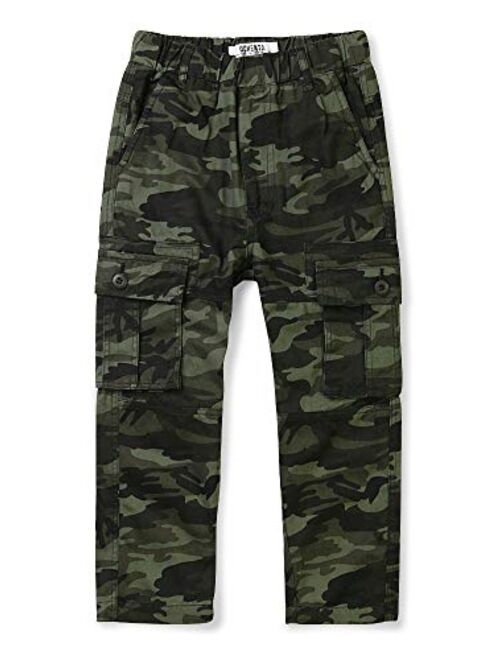 Mesinsefra Boys' Elastic Waist Cargo Pant Camouflage Cotton Casual Multi-Pockets Pull-On Pants