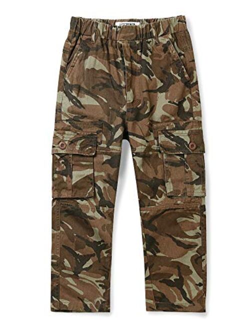 Mesinsefra Boys' Elastic Waist Cargo Pant Camouflage Cotton Casual Multi-Pockets Pull-On Pants