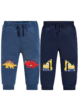 Hstyle Little Boys Trousers Cute Cartoon Printed Casual Knit Elastic Pants Toddler Boy Soft Cotton Sweatpants