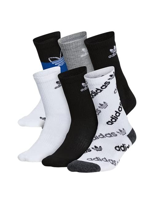 adidas Originals Kids-Boy's/Girl's Mixed Graphic Cushioned Crew Socks (6-pair)