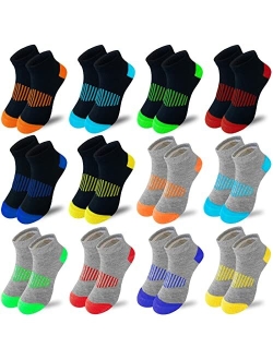 Jamegio boy socks 12 Pairs Sport Ankle Athletic Sock kids Half Cushion Low Cut socks for Little Big Kids Size Age 3-10 Years