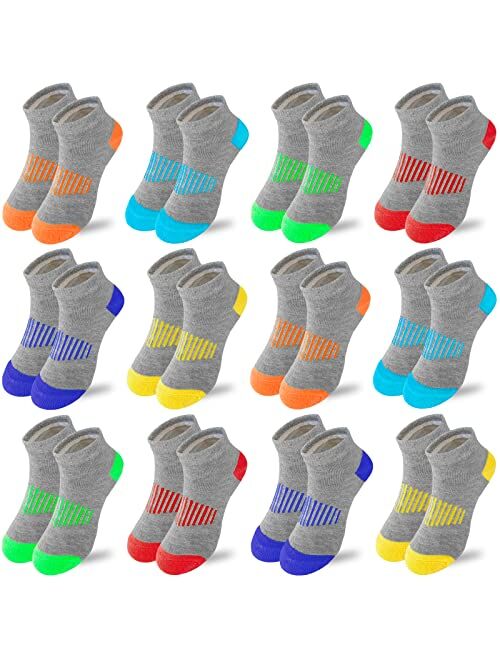 Jamegio boy socks 12 Pairs Sport Ankle Athletic Sock kids Half Cushion Low Cut socks for Little Big Kids Size Age 3-10 Years