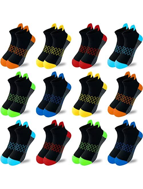 Jamegio Boys Socks 12 Pairs kids Half Cushion Low Cut socks Sport Ankle Athletic Sock for Little Big Kids Size Age 3-10 Years