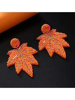 Aratlench Thanksgiving Fall Earrings for women Handmade Beaded Pumpkin Maple Leaf Turkey Drop Dangle Earrings Orange Pie Food Dangling Earrings Girls Thanksgiving Hallowe