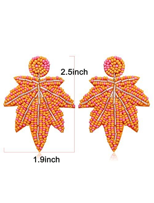 Aratlench Thanksgiving Fall Earrings for women Handmade Beaded Pumpkin Maple Leaf Turkey Drop Dangle Earrings Orange Pie Food Dangling Earrings Girls Thanksgiving Hallowe