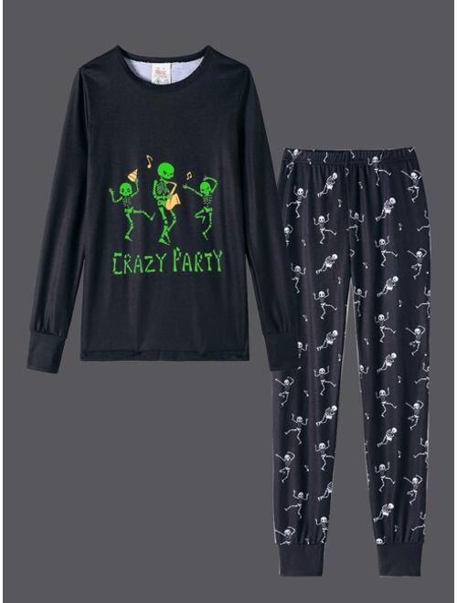 Shein Boys Skull & Letter Graphic PJ Set