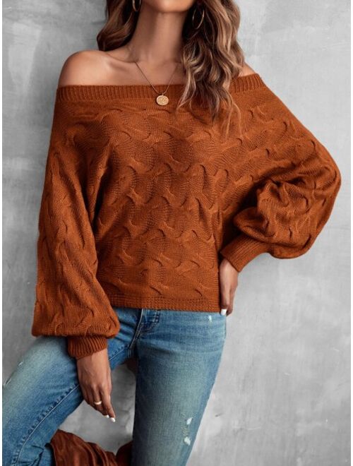 Shein Off Shoulder Batwing Sleeve Textured Sweater