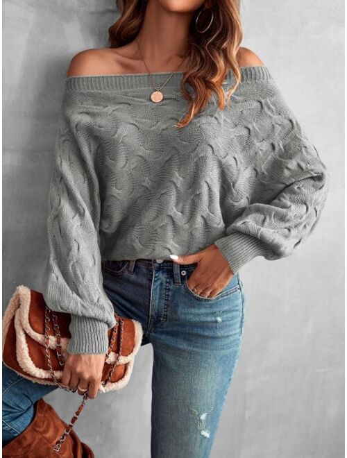 Shein Off Shoulder Batwing Sleeve Textured Sweater