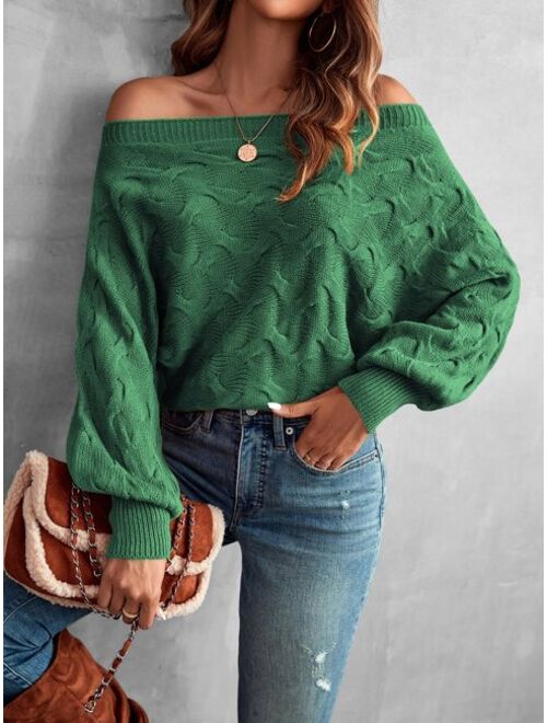 Shein Off Shoulder Batwing Sleeve Textured Sweater