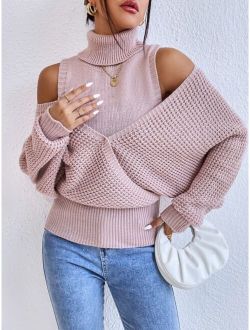 Turtleneck Cut Out Batwing Sleeve Sweater
