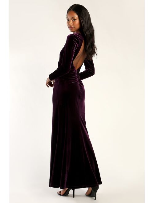 Lulus Mystical Moment Purple Velvet Long Sleeve Backless Maxi Dress