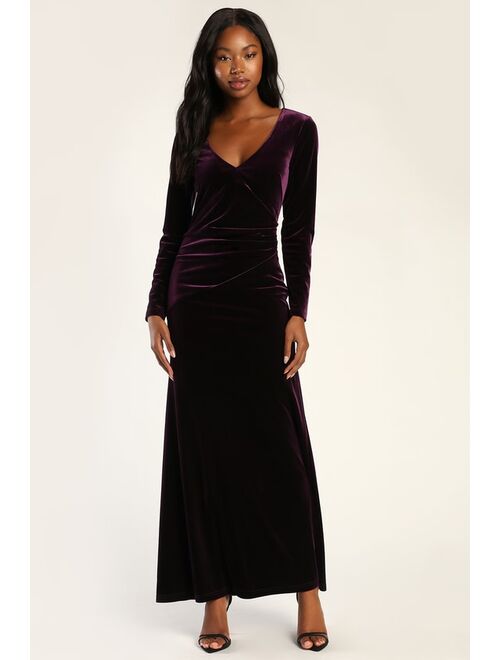 Lulus Mystical Moment Purple Velvet Long Sleeve Backless Maxi Dress