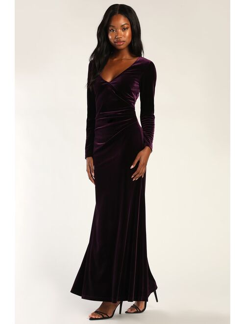 Lulus Mystical Moment Purple Velvet Long Sleeve Backless Maxi Dress