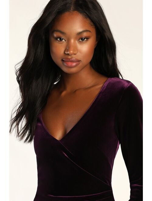 Lulus Mystical Moment Purple Velvet Long Sleeve Backless Maxi Dress