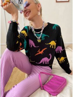 Dinosaur Graphic Raglan Sleeve Sweater