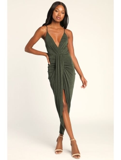 Dreamy Date Champagne Surplice Midi Dress