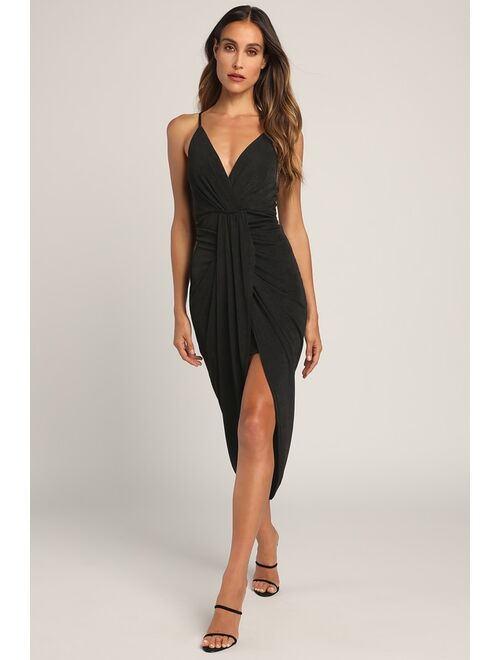 Lulus Dreamy Date Champagne Surplice Midi Dress