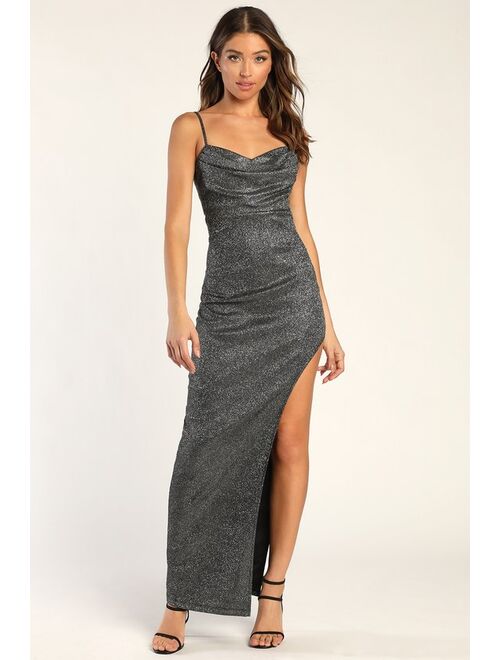 Lulus All Night Stunner Silver Sleeveless Cowl Neck Maxi Dress