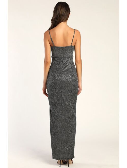 Lulus All Night Stunner Silver Sleeveless Cowl Neck Maxi Dress