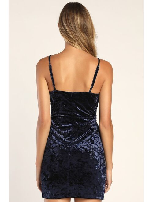 Lulus Glow Up Girl Navy Blue Crushed Velvet Ruched Mini Dress