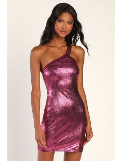 Dancefloor Bombshell Metallic Pink One-Shoulder Mini Dress