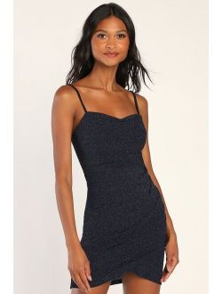 Sparkling Vision Shiny Midnight Blue Tulip Mini Dress