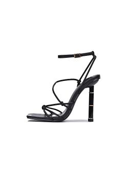 Mademe Sexy High Heels for Women, Lace Up Ankle Strap Square Open Toe Shoes Heels