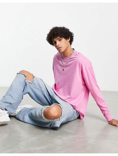 ASOS DESIGN long sleeve oversized T-shirt in pink