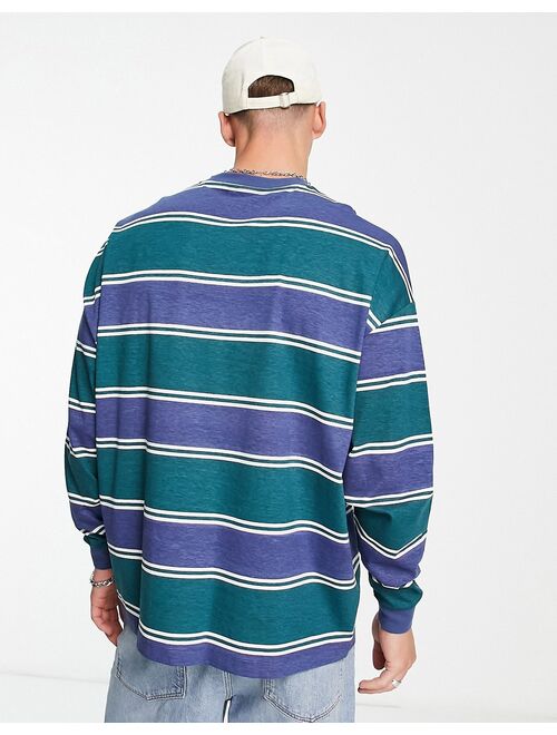 ASOS DESIGN oversized long sleeve stripe T-shirt in navy and green