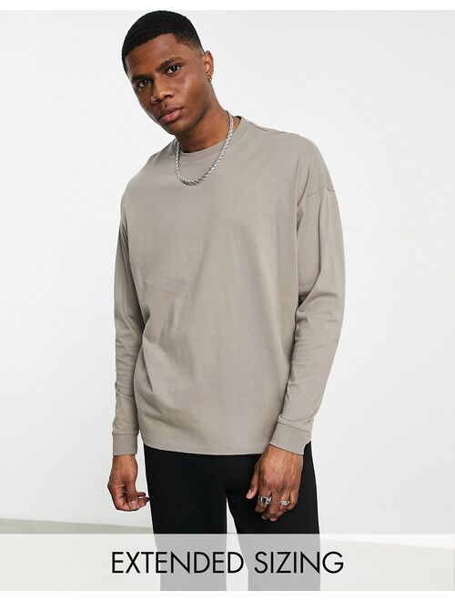 ASOS DESIGN oversized long sleeve T-shirt in beige