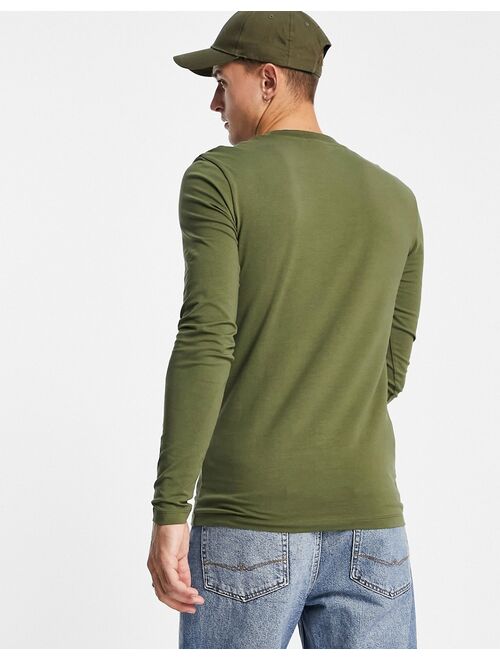 ASOS DESIGN muscle fit long sleeve t-shirt with crew neck in khaki