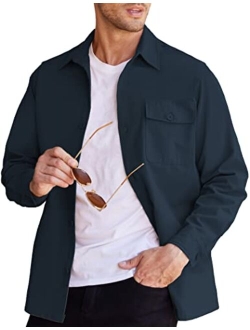 Men's Shirt Jacket Lightweight Trucker Jacket Long Sleeve Cargo Cotton Work Shirt