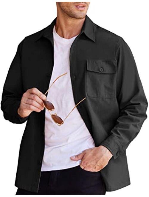 COOFANDY Men's Shirt Jacket Lightweight Trucker Jacket Long Sleeve Cargo Cotton Work Shirt