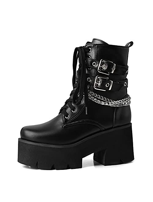 Buy MeiLuSi Goth Platform Ankle Boots for Women Chunky Block Heels ...