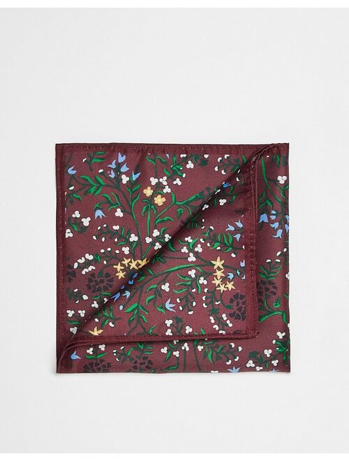 ASOS DESIGN pocket square in burgundy floral