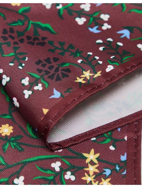 ASOS DESIGN pocket square in burgundy floral