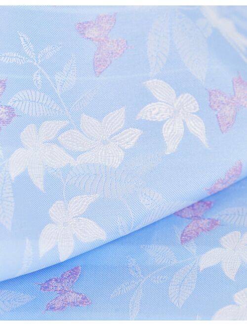 ASOS DESIGN pocket square in baby blue floral with butterflies