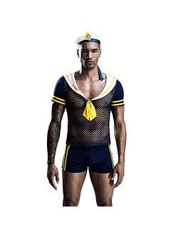 XinYiQu Men's Cosplay Navy Sexy lingerie Set Role Play Sailor Uniform Halloween Costume Outfits