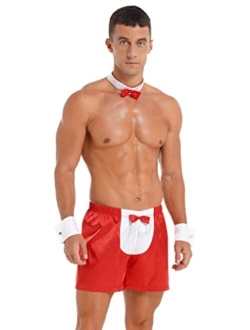 ACSUSS Men's Sissy Waiter Cosplay Halloween Costumes Sexy Mini Underwear Hand Cuffs Bowtie Outfits Set