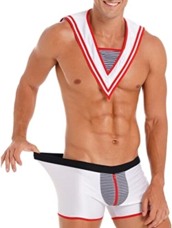 YiZYiF Mens Sexy Sailor Halloween Costume Outfit Lingerie Set Mankini Suspender Swimsuit Thong Underwear