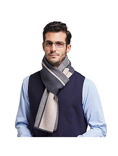 RIONA Men's 100 Australian Merino Wool Scarf Knitted Soft Warm Neckwear with Gift Box