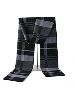 BMVMB Men Winter Cashmere Scarf Wool Soft Warm Knitted Plaid Scarves for Men